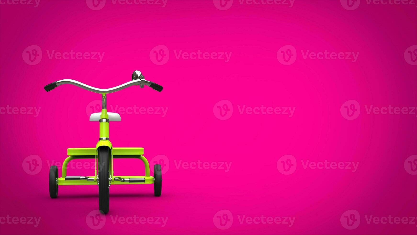 Sweet green pretty tricycle - front view - pink background photo