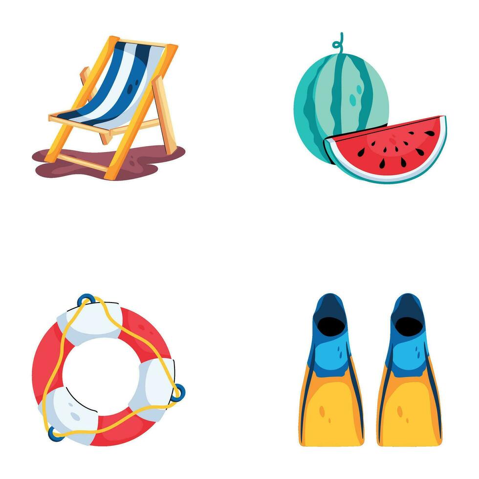 Set of Beach Elements Flat Icons vector