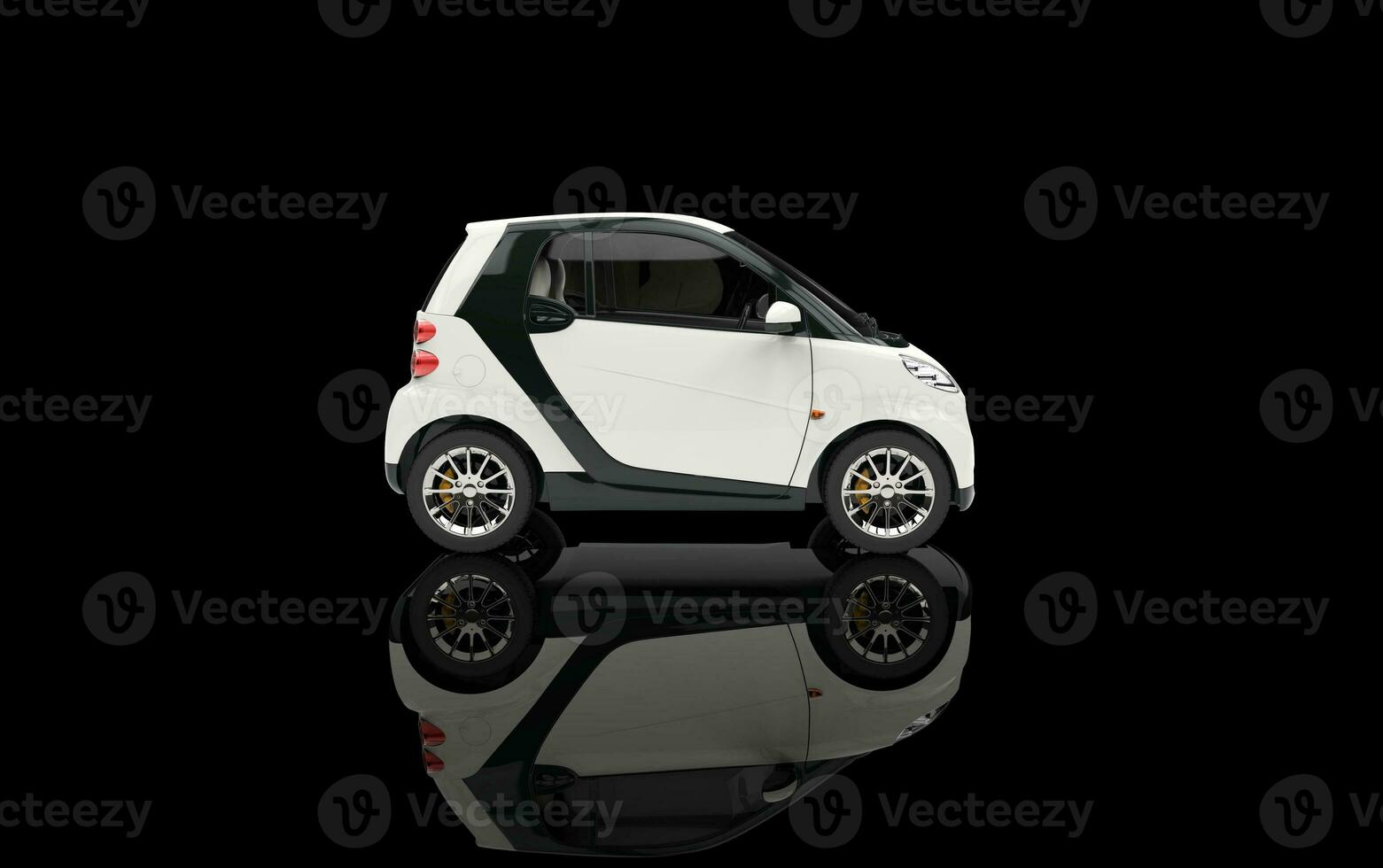 Small White Car On Black Background Side View photo