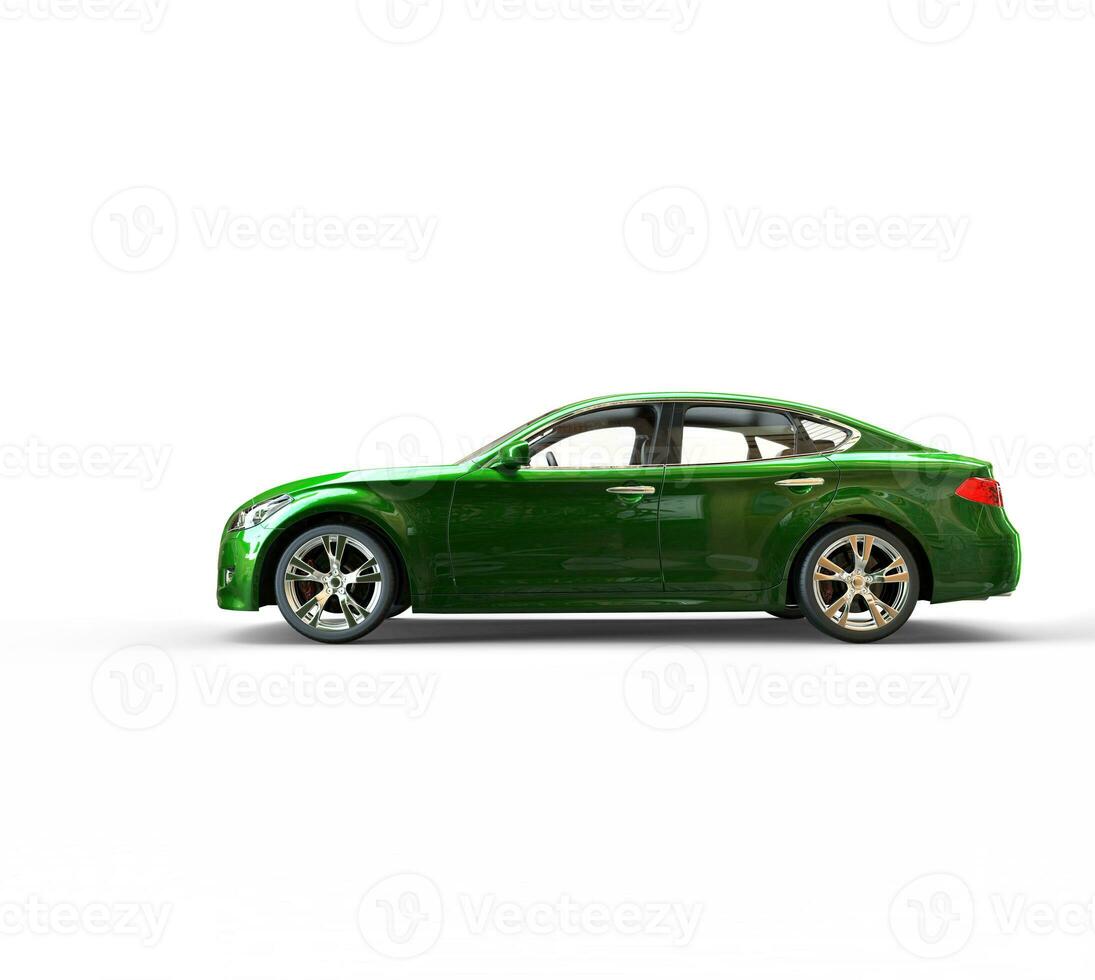 Green Car with heavy highlights on white background photo