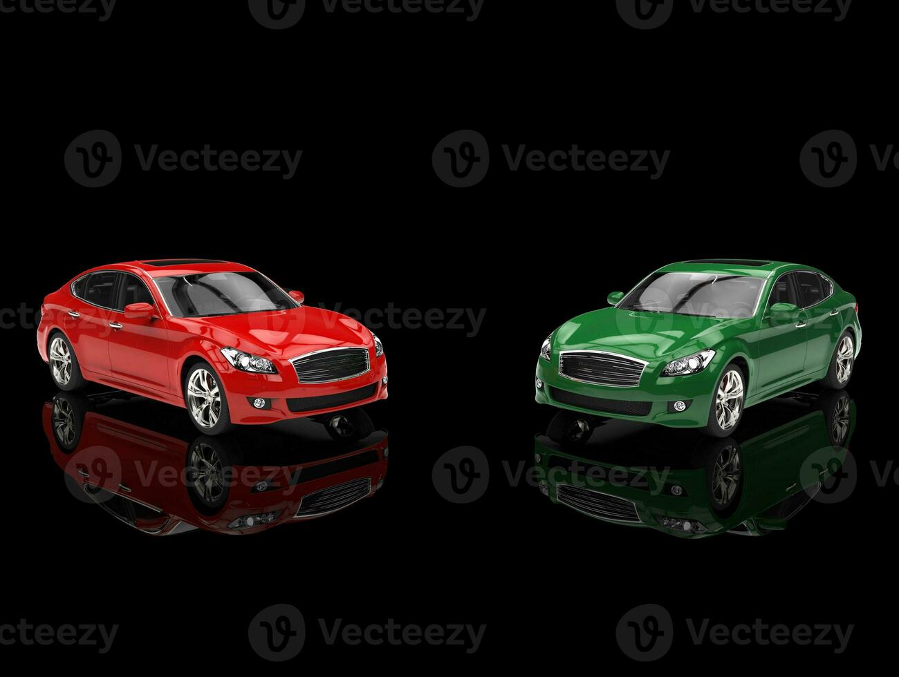 Red And Green Cars On Black Background photo