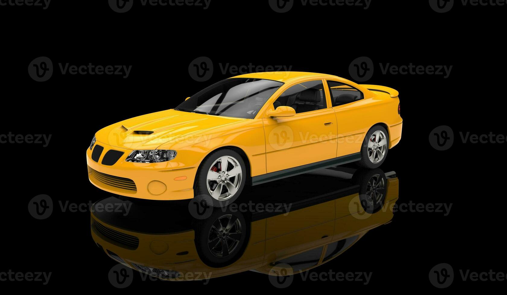 Yellow Sports Car In Black Showroom photo