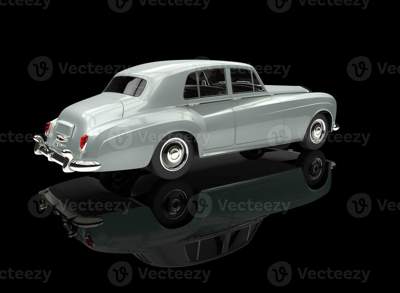 White Vintage Car On Black Background photo