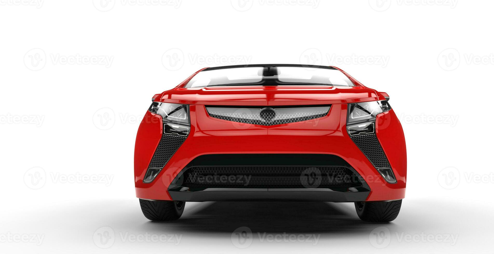 Red Futuristic Car Front Closeup View photo