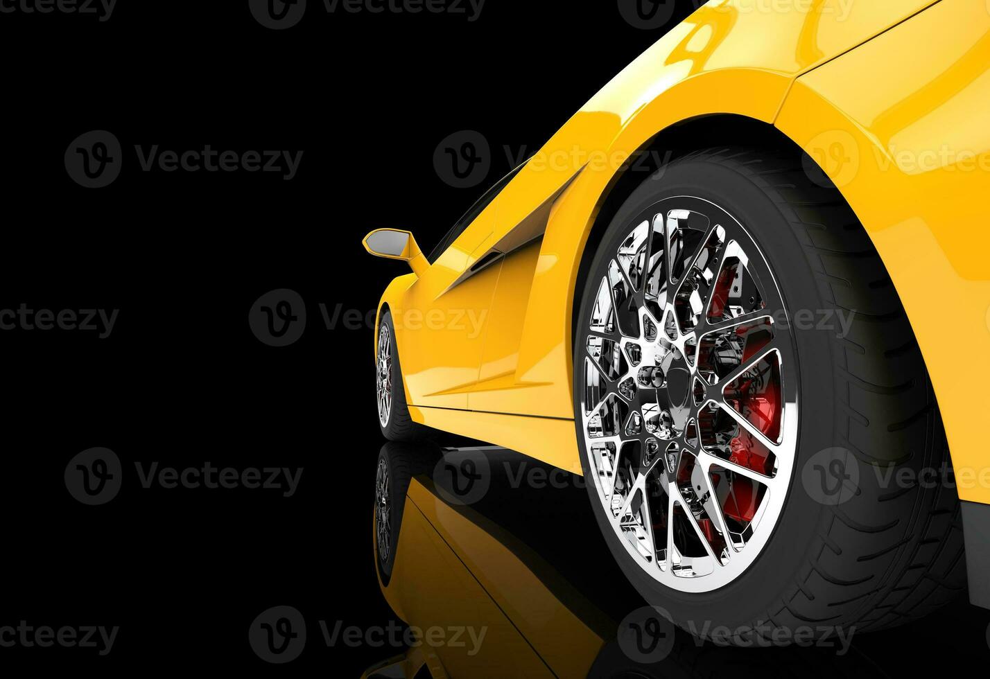 Yellow Supercar Wheel Closeup On Black Background photo