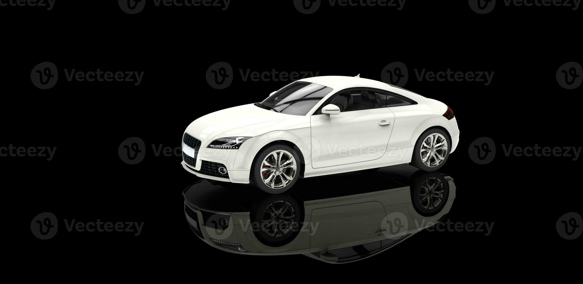 White Car In Black Showroom photo