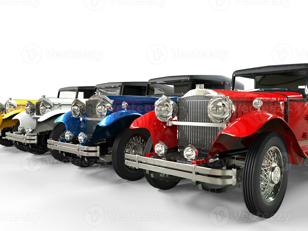 Row of colorful vintage cars photo