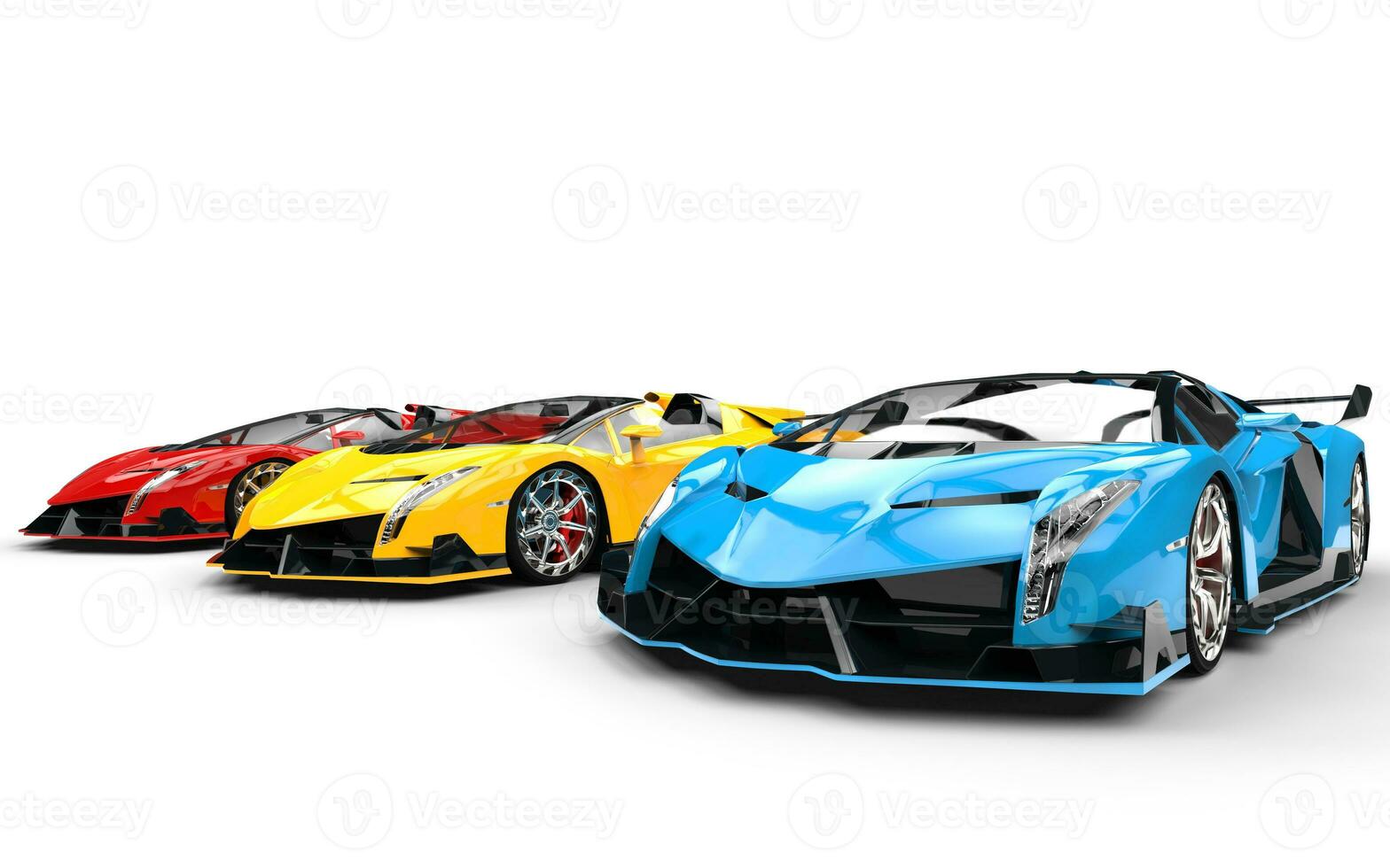 Row of race supercars - blue car closeup photo