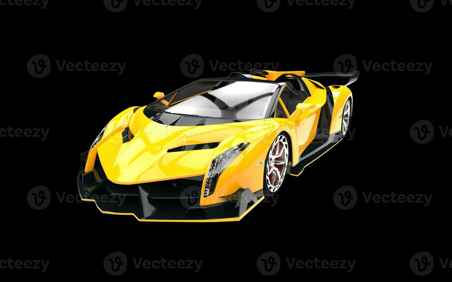 Yellow supercar on black background photo