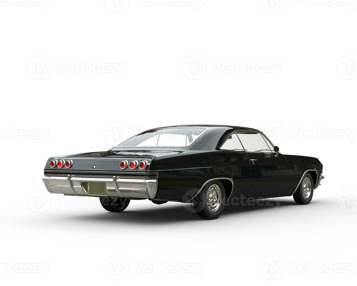 Classic muscle black car - side back view photo