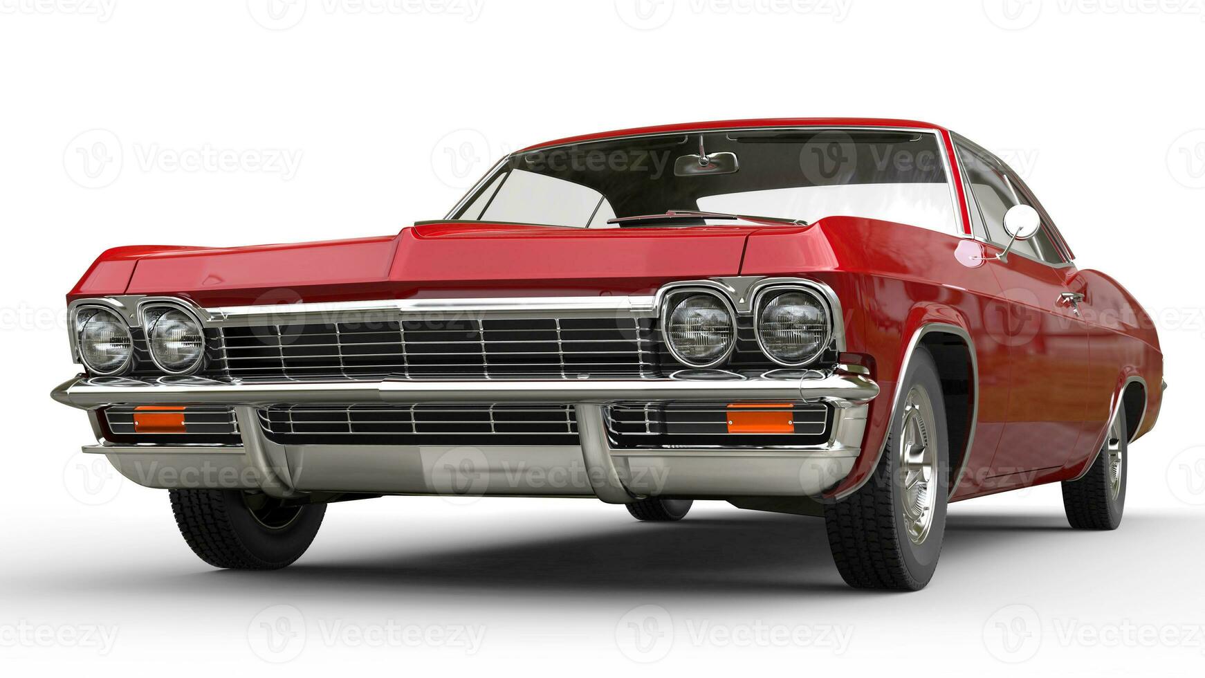 Red metallic muscle car - front view - closeup photo