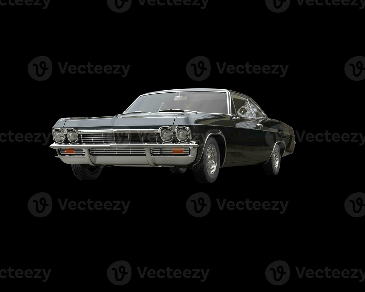 Black classic muscle car on black background - front view photo