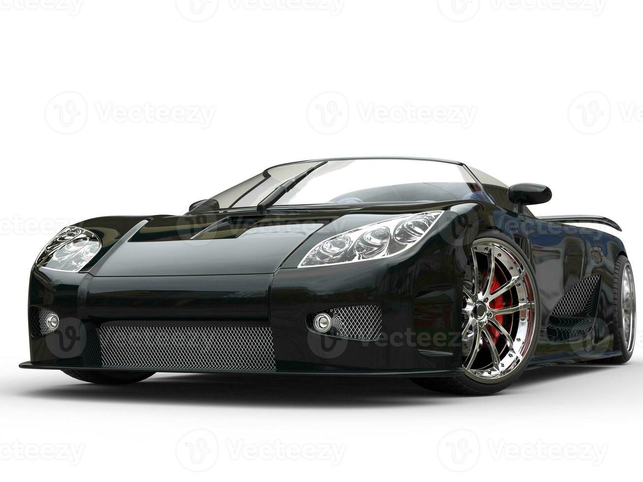 Black sports car - front view closeup photo