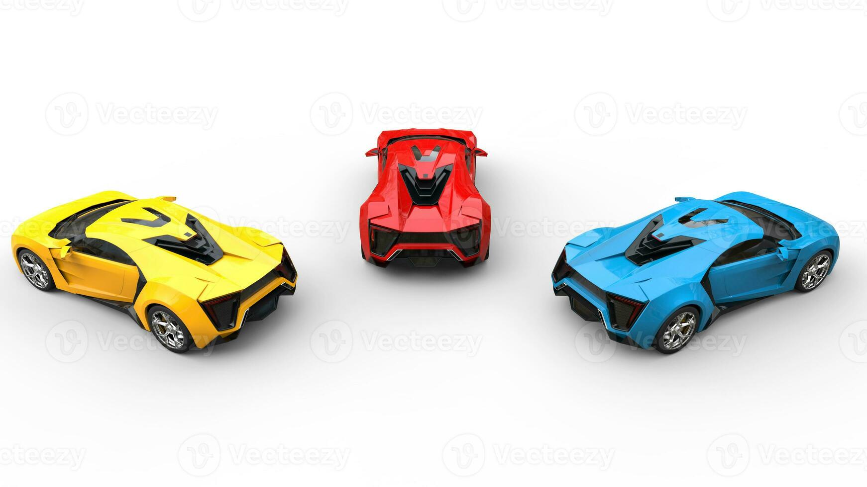 Sports Cars - Blue, Red and Yellow - back view photo