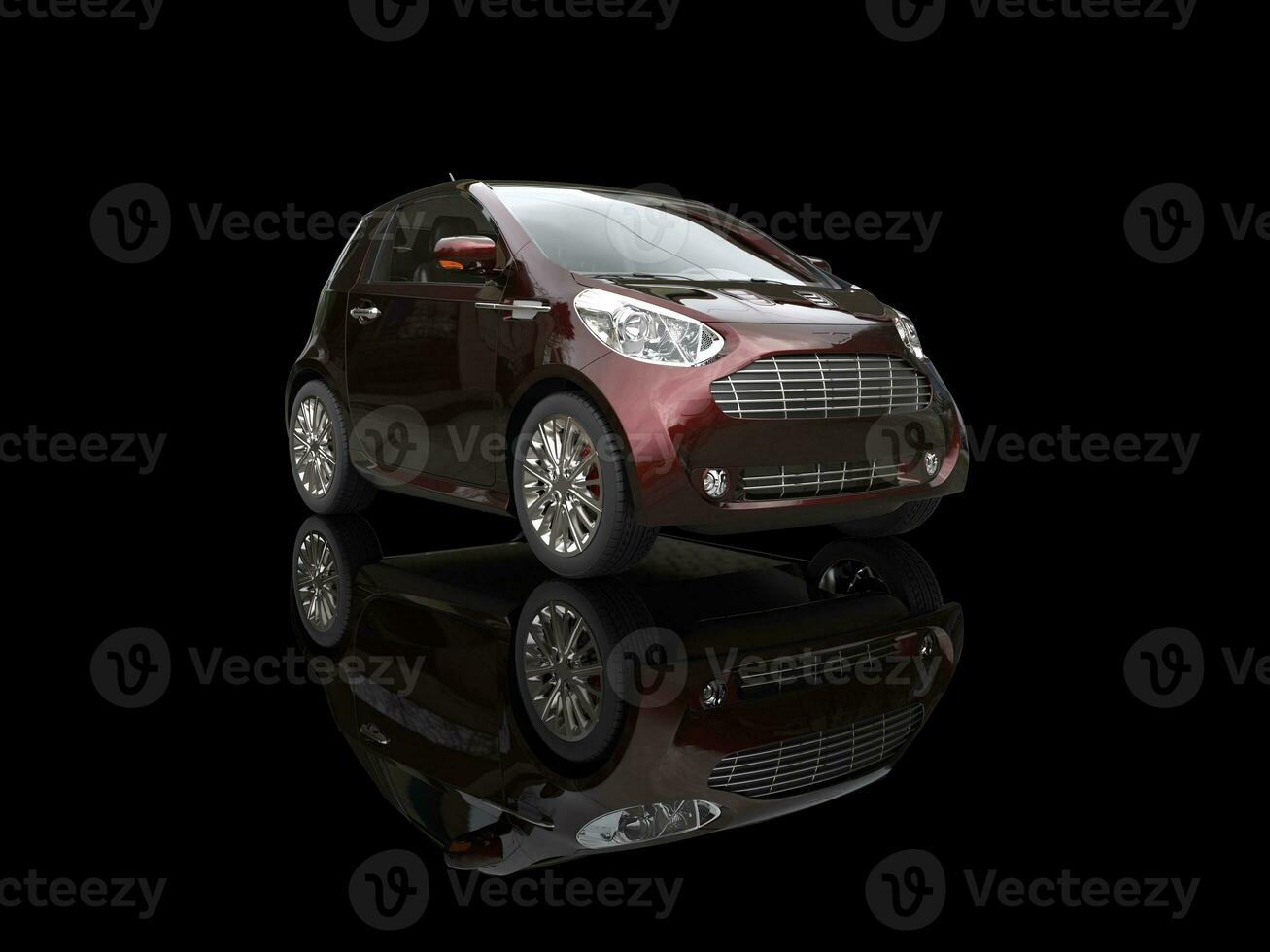 Black Cherry Compact Car on Black Reflective Background photo