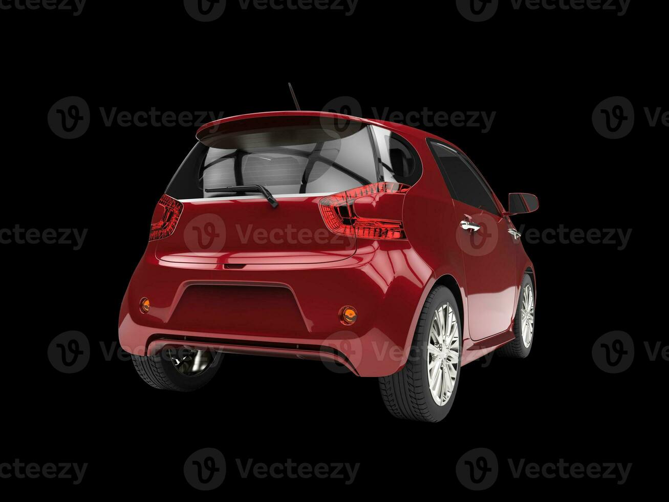 Cherry Red Compact Car - Rear View photo