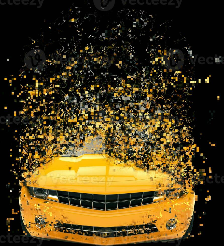 Yellow muscle car - pixel destruction photo