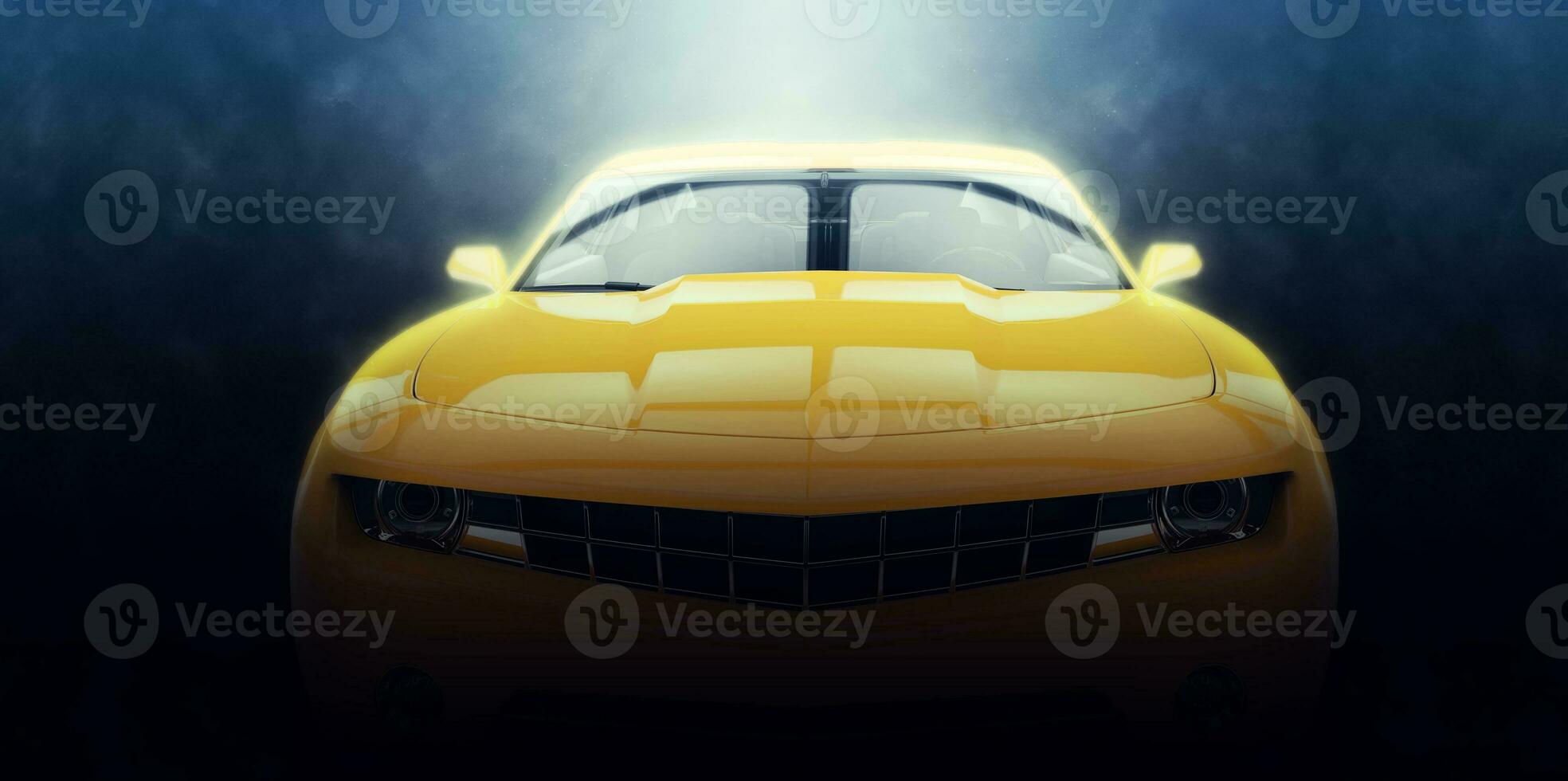 Yellow muscle car - epic lighting shot photo