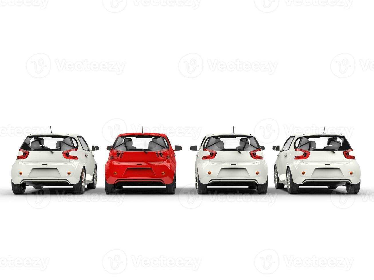 Row of compact cars - red stands out - rear view photo