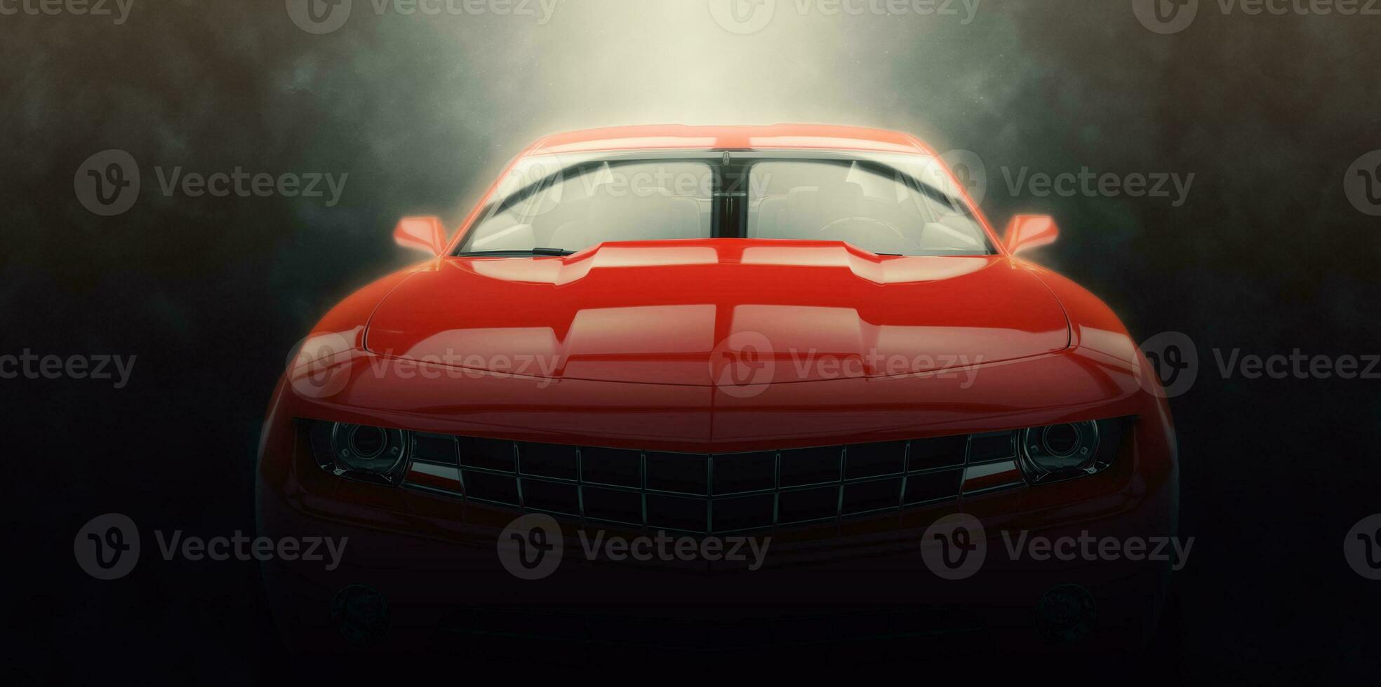 Red muscle car - epic lighting shot photo