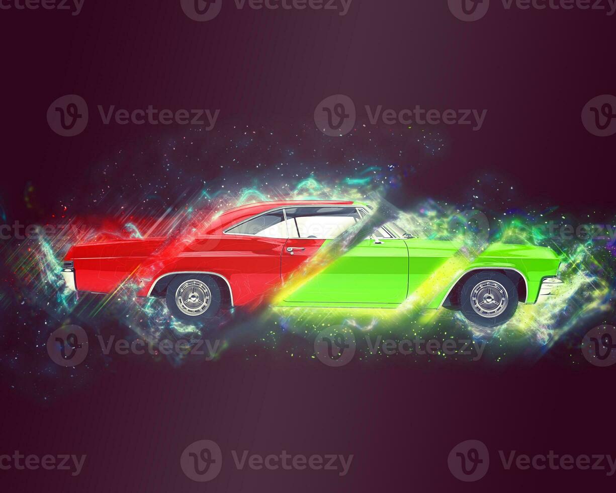 Abstract muscle car illustration - red and green photo