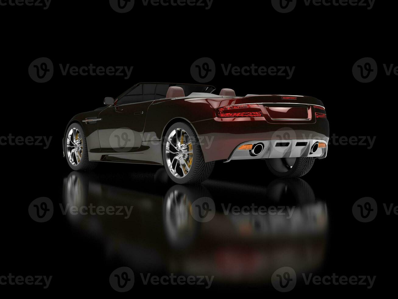 Dark red convertible sports car on black reflective background photo