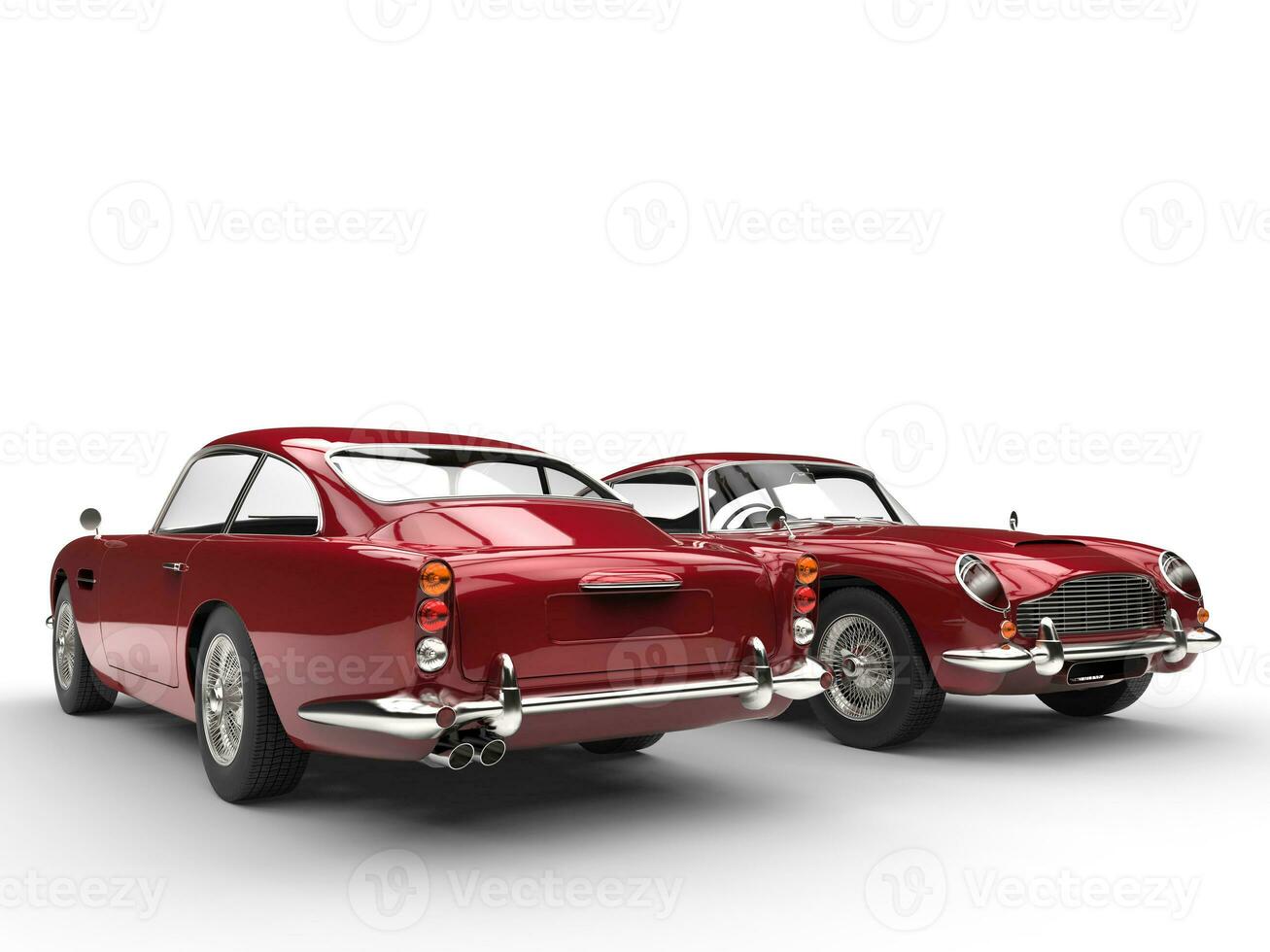 Cherry red classic vintage cars - front and back view photo