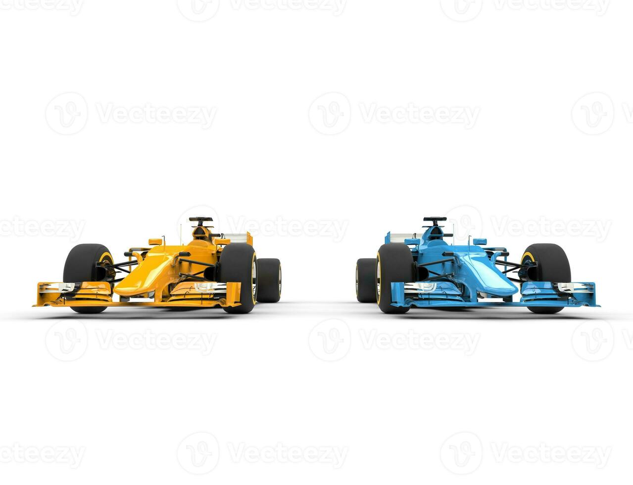 Yellow and blue formula one cars side by side studio shot 31193675