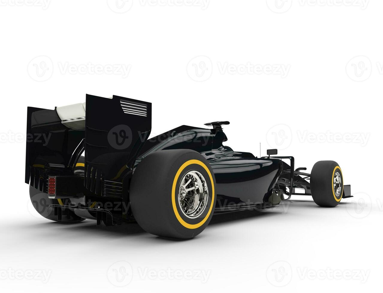 Black formula one car - tail view - isolated on white background. photo