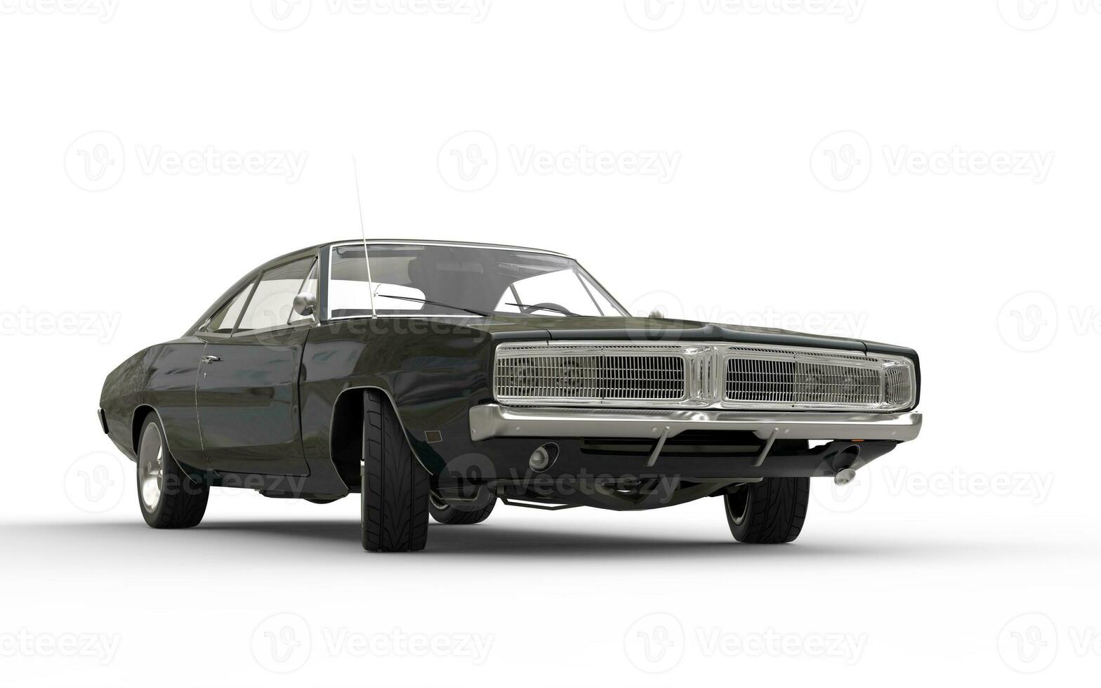 Black retro car - front view - isolated on white background. photo