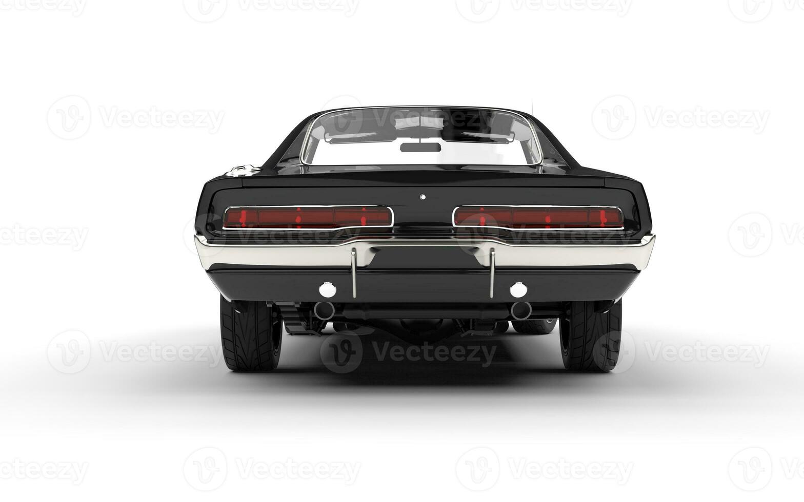 Black vintage muscle car - back view - isolated on white background. photo