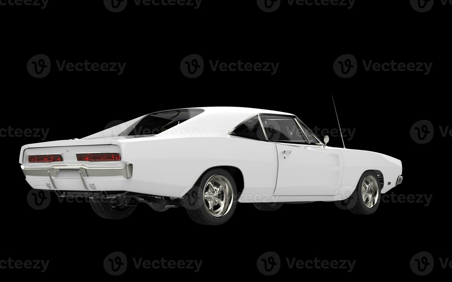 White muscle car - back side view - isolated on black background. photo