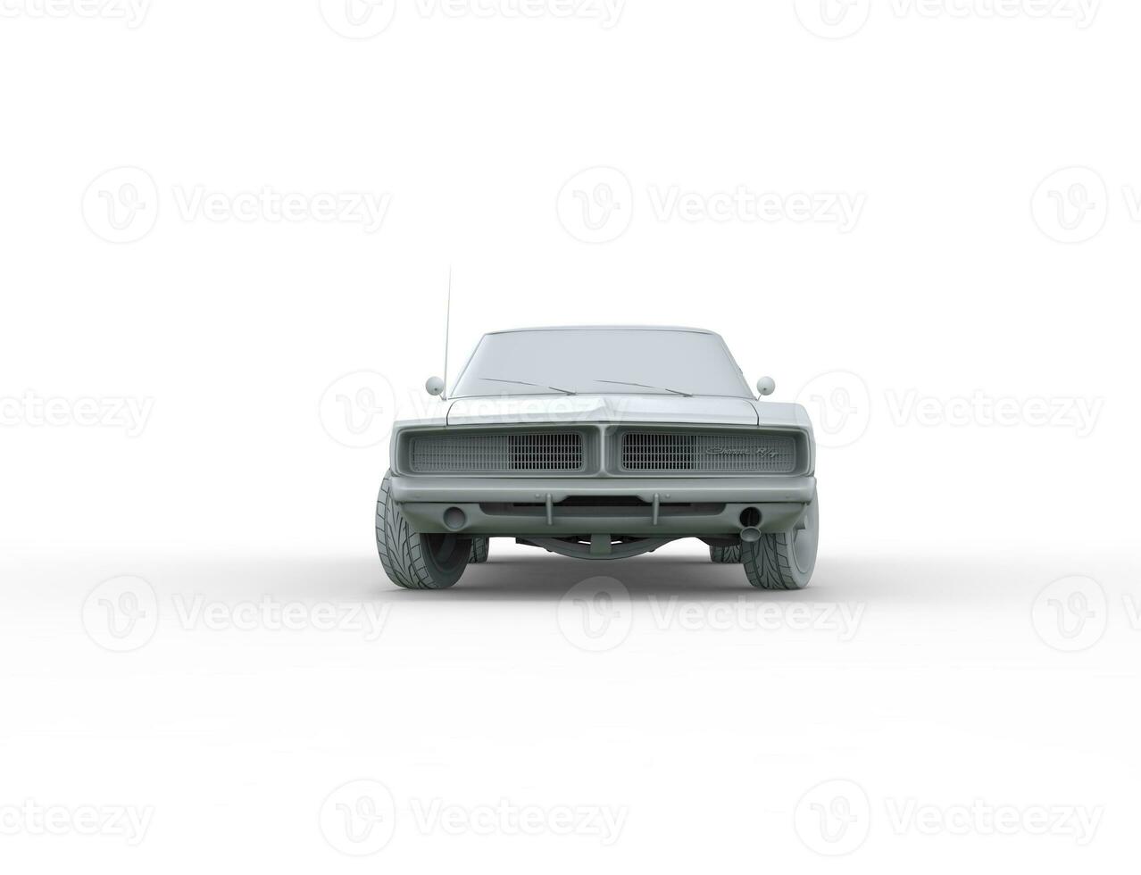 Clay model of the retro muscle car - front view - isolated on white background. photo