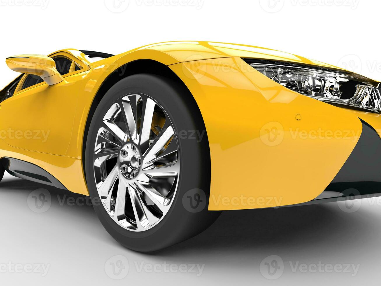 Modern yellow sports car - front wheel closeup shot photo