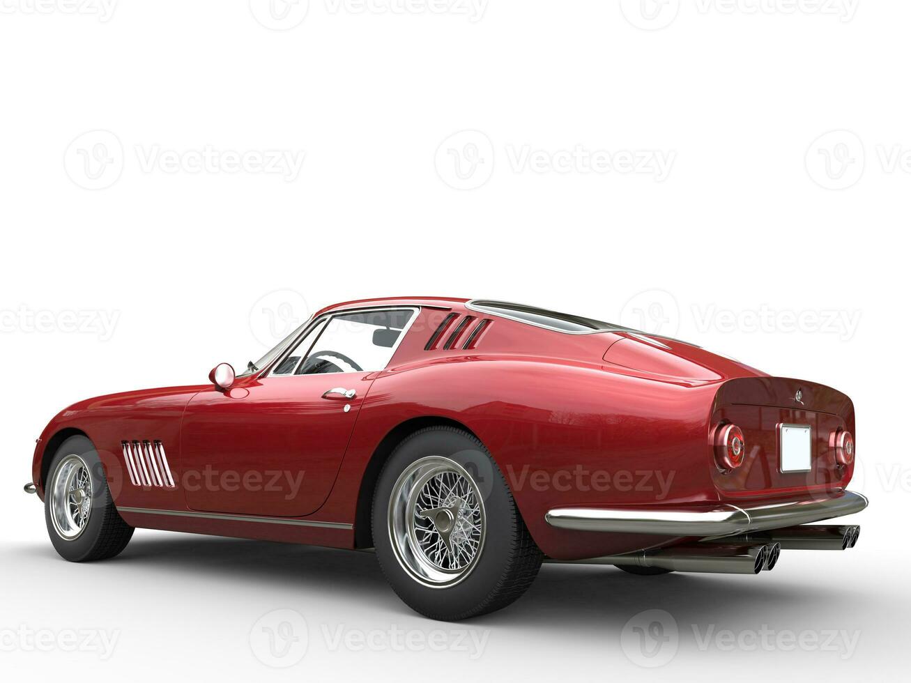 Dark red classic sports car - tail view - isolated on white background photo