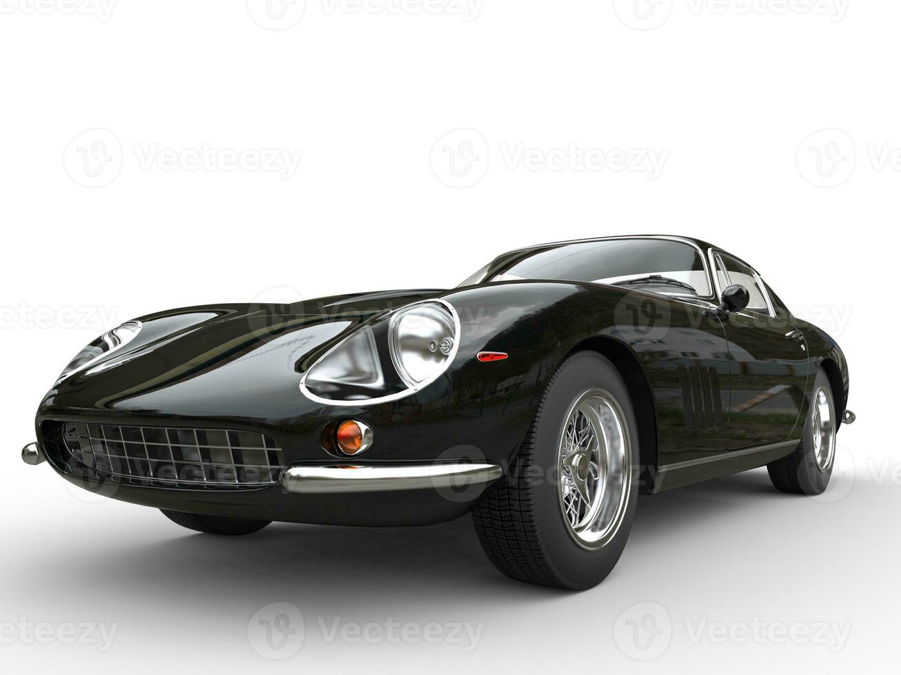 Black classic sports car - headlight closeup shot - isolated on white background photo