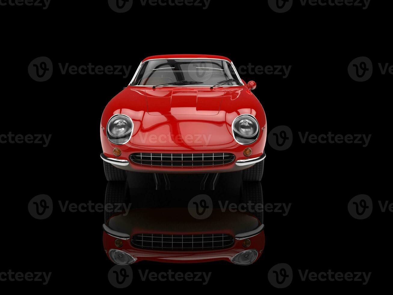 Red classic sports car - front view - isolated on black reflective background photo