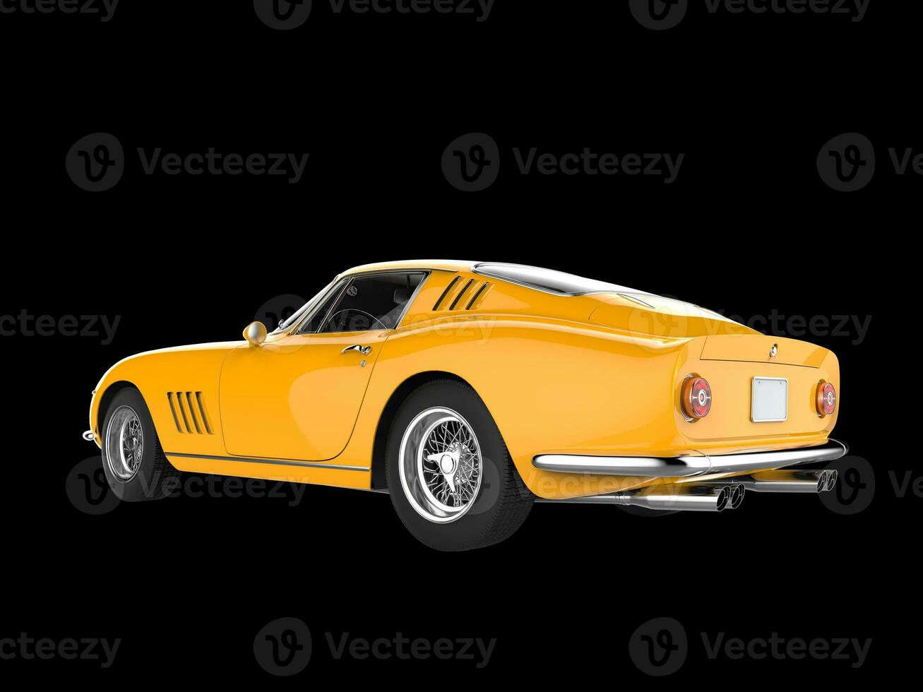 Vintage yellow sports car - back side view - isolated on black background photo