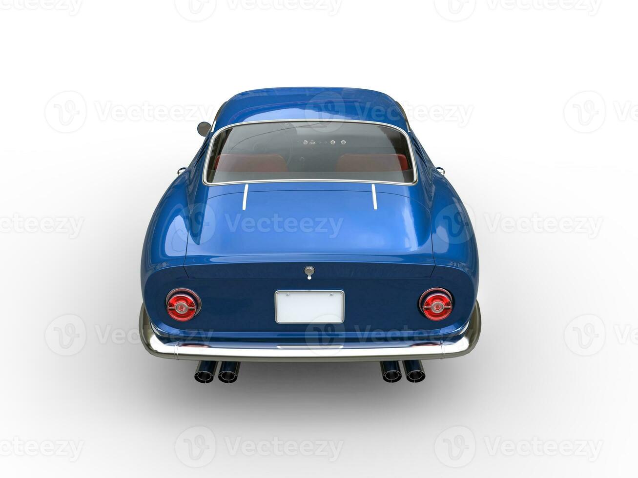 Dark blue classic sports car - back view - isolated on white background photo