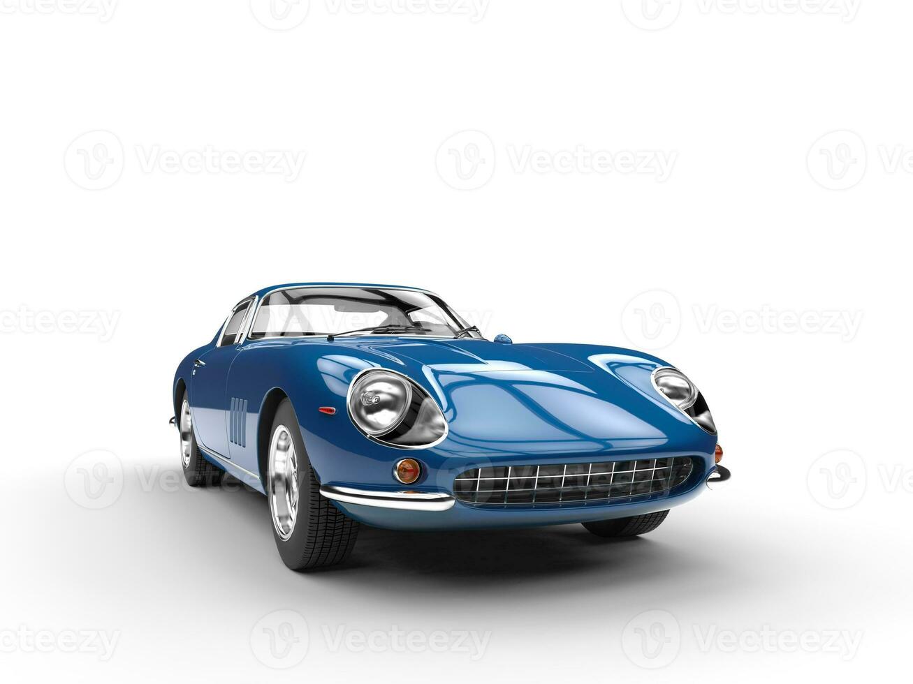 Blue vintage sports car - front view - isolated on white background photo
