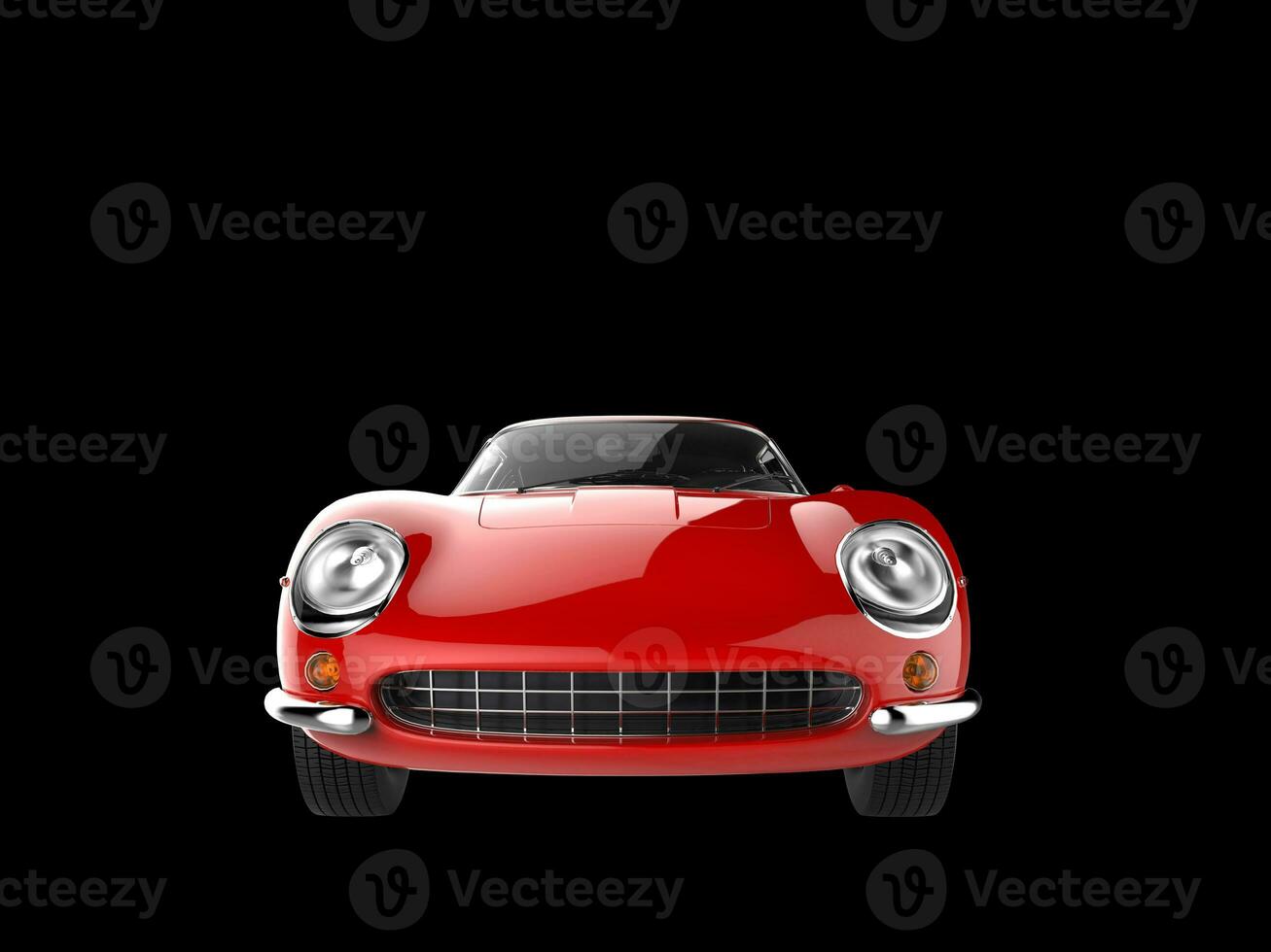 Vintage red sports car - front view closeup shot - isolated on black background photo