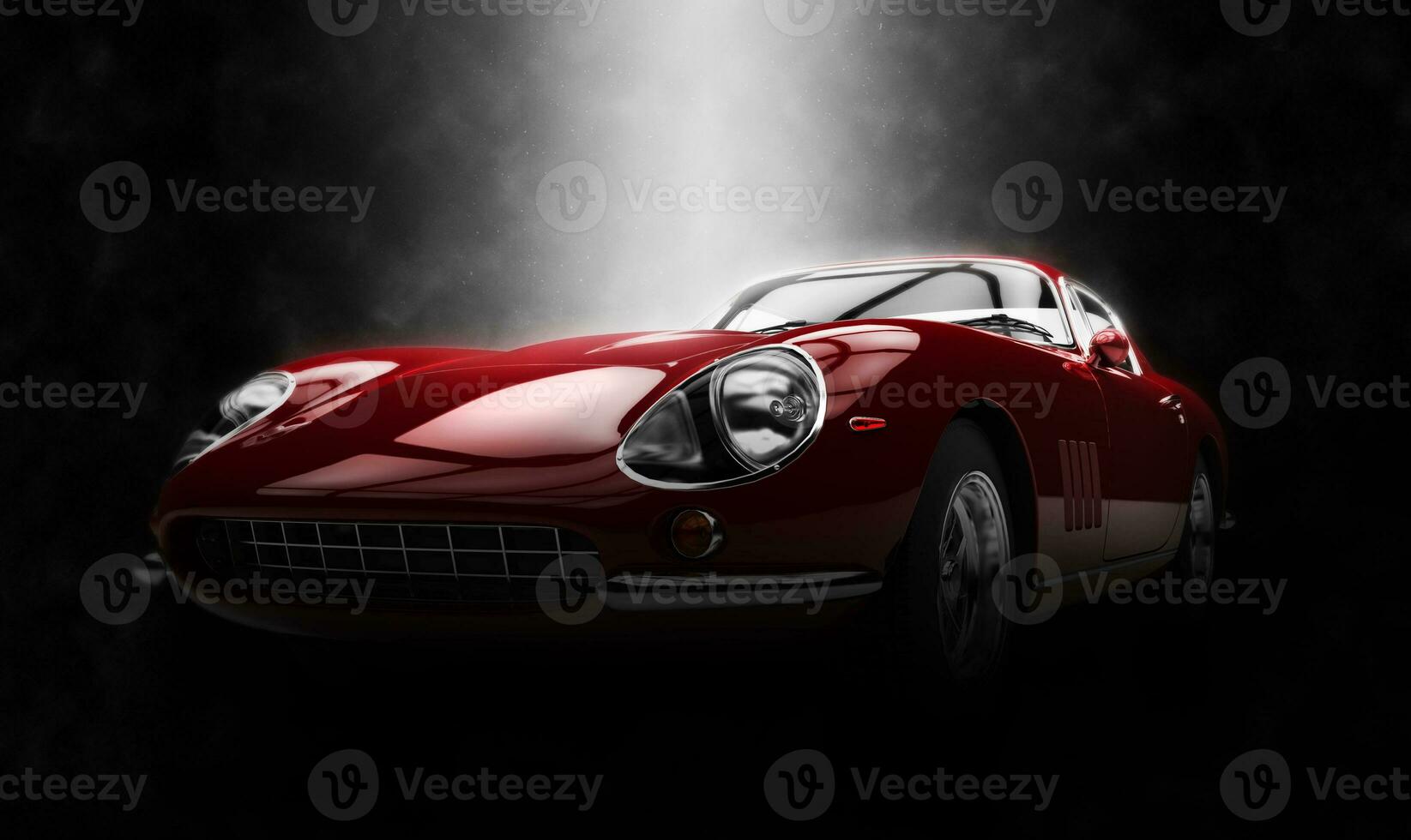 Crimson classic sports car - epic lighting effect - 3D Illustration photo