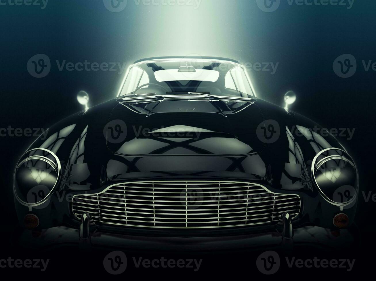 Classic black car - closeup shot - epic lighting - 3D Illustration photo