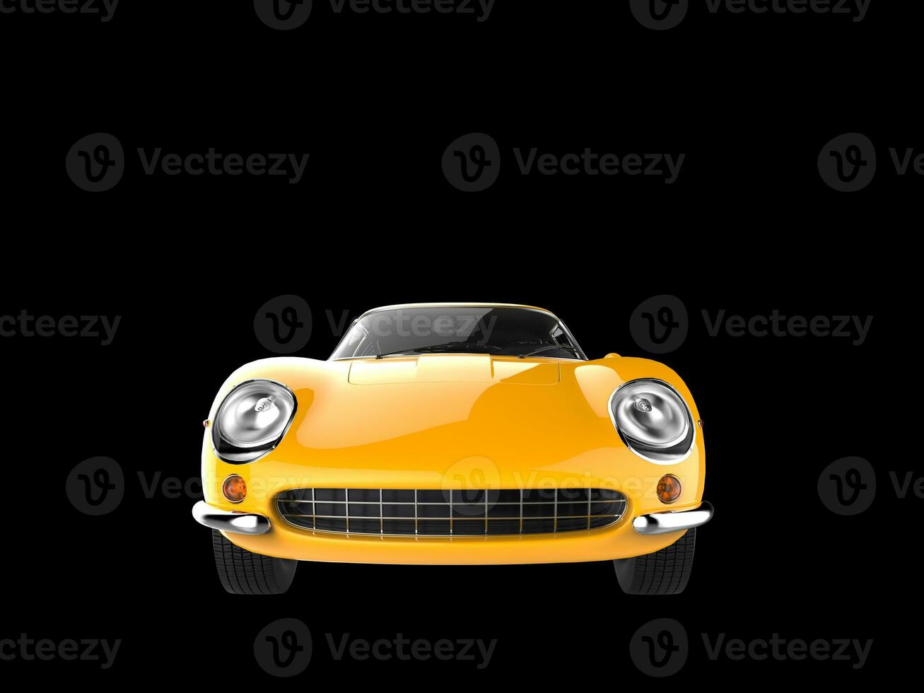 Vintage yellow sports car - front view closeup shot - isolated on black background photo