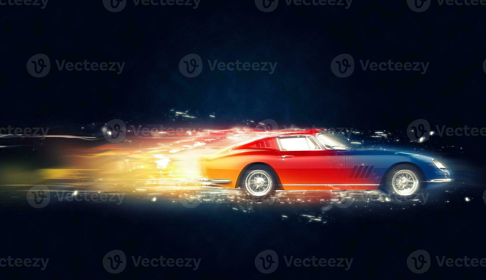 Colorful vintage car - abstract 3D Illustration - dark blue background photo