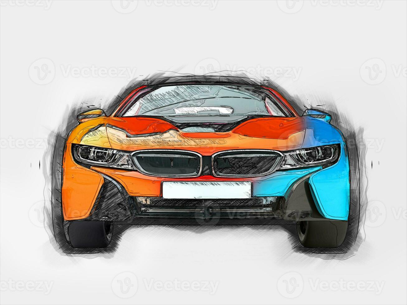 mano pintado digital ilustración de un Deportes coche - en blanco antecedentes foto