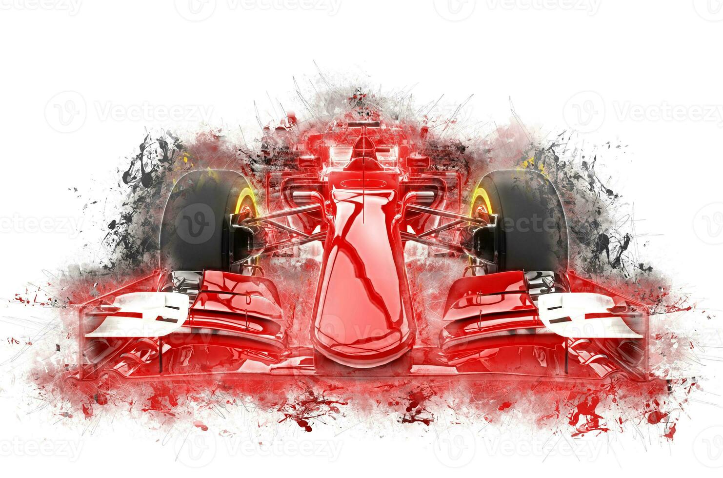 Red formula one car - grungy color splashes illustration photo