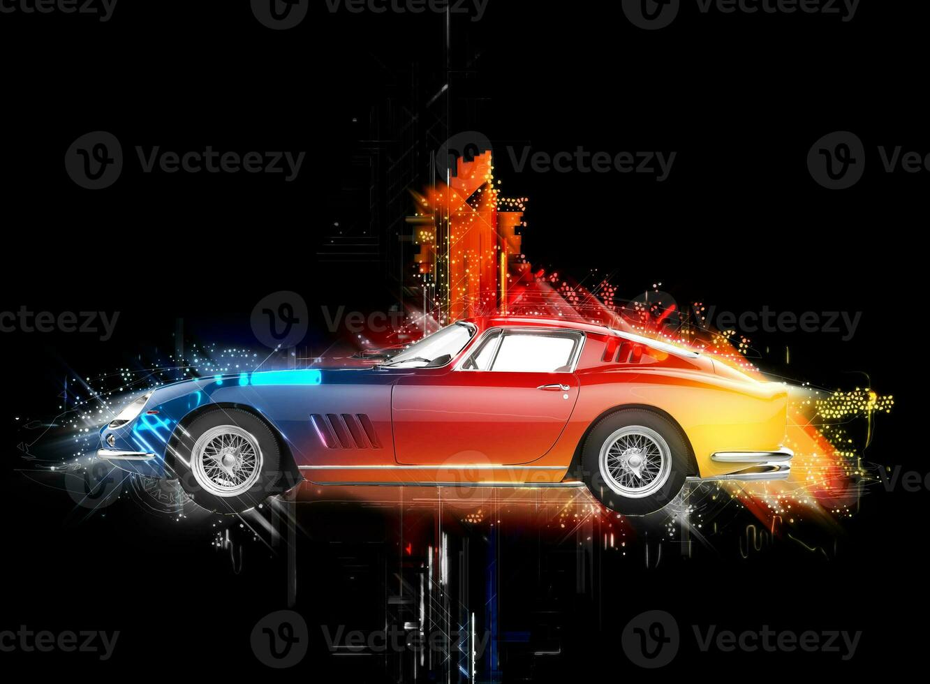 Colorful vintage car - abstract 3D Illustration - on black background photo