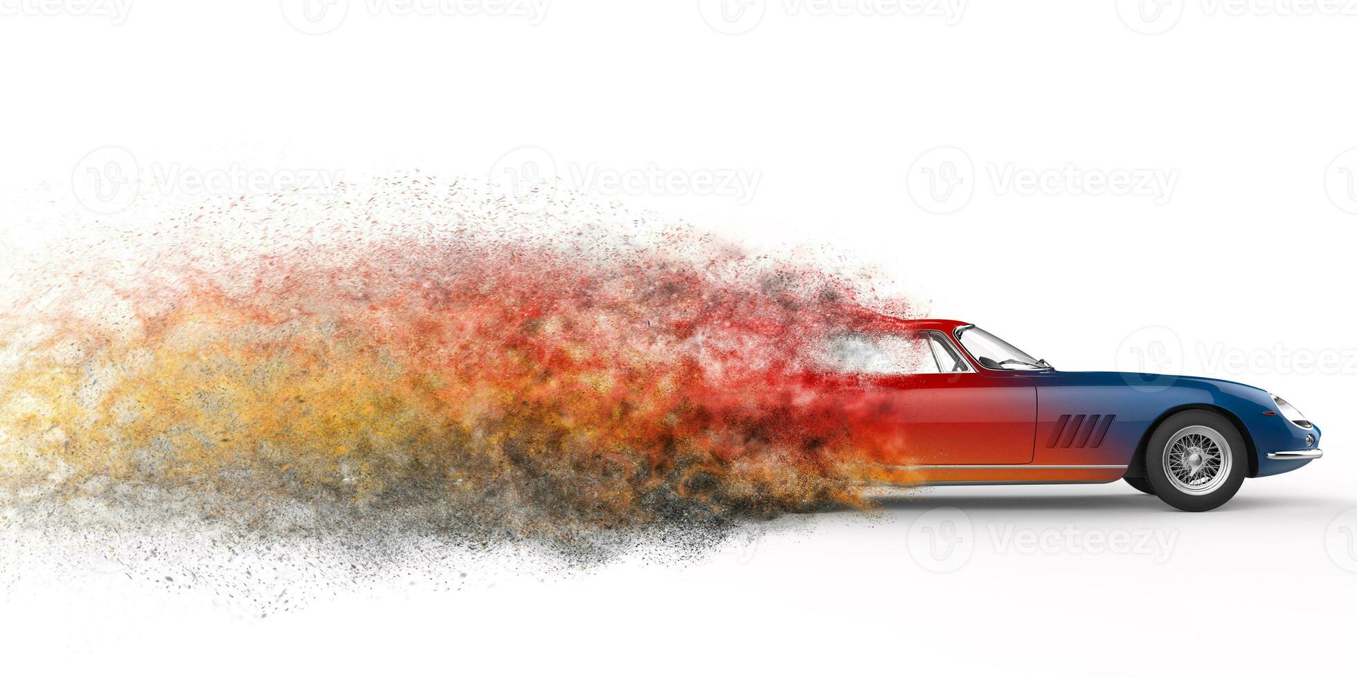 Colorful vintage car - particle flow effect - isolated on white background photo