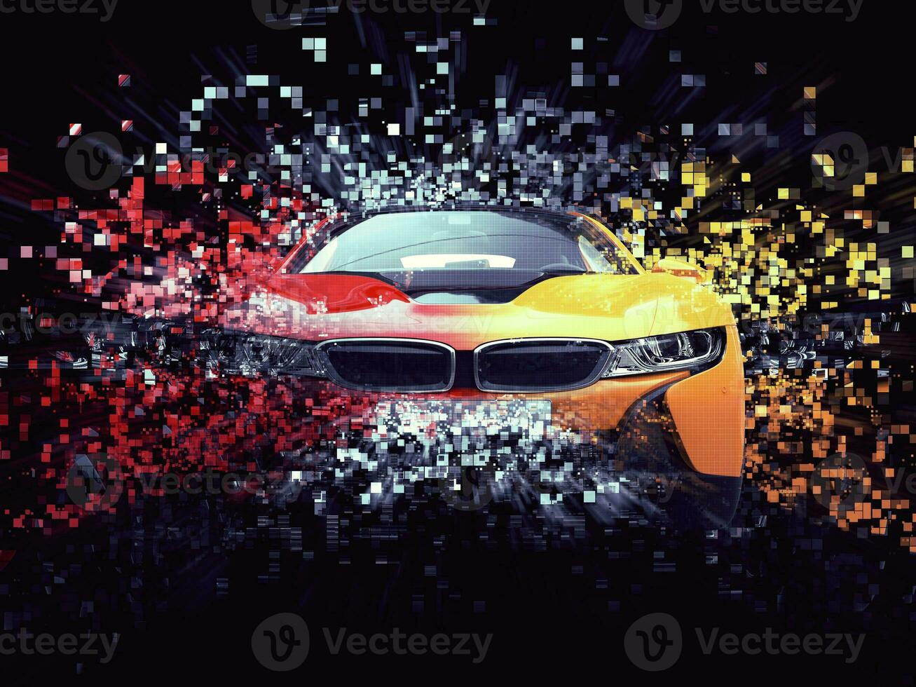 Two color sports car - abstract pixel destruction illustration photo